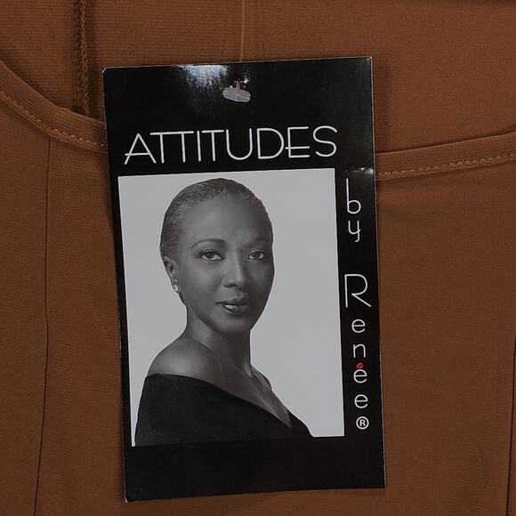 Attitudes by Renee 3X Women Brown Lime Green Peplum Hem Stretch Slinky Knit NEW - Picture 4 of 11